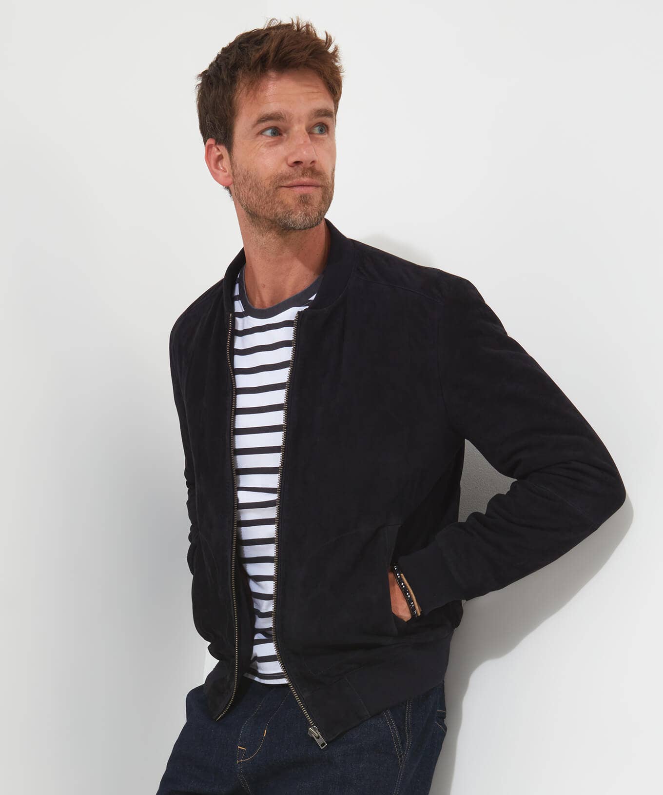 Shop Men's Collection | Leather Jackets | Layering Essentials | Coats & Jackets | Top Picks | Men，s | Men，s | Men，s Joe Browns Exquisite Premium Suede Bomber Navy