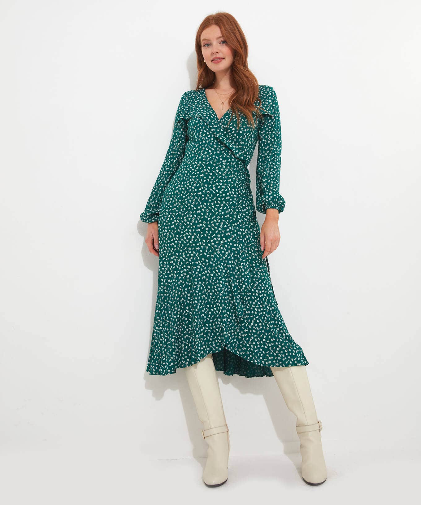 Shop Women's Collection | Midi Dresses | Dresses | Sale Dresses | Top Picks | Top Picks | Women's | Women's Joe Browns Florrie Wrap Frill Dress Green