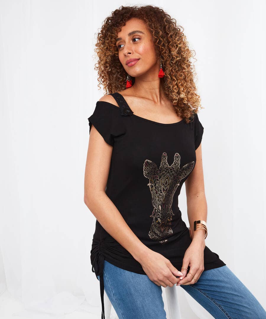 Sale Tops, Tunics & Blouses | Women's Joe Browns Geo Giraffe Graphic Top Black