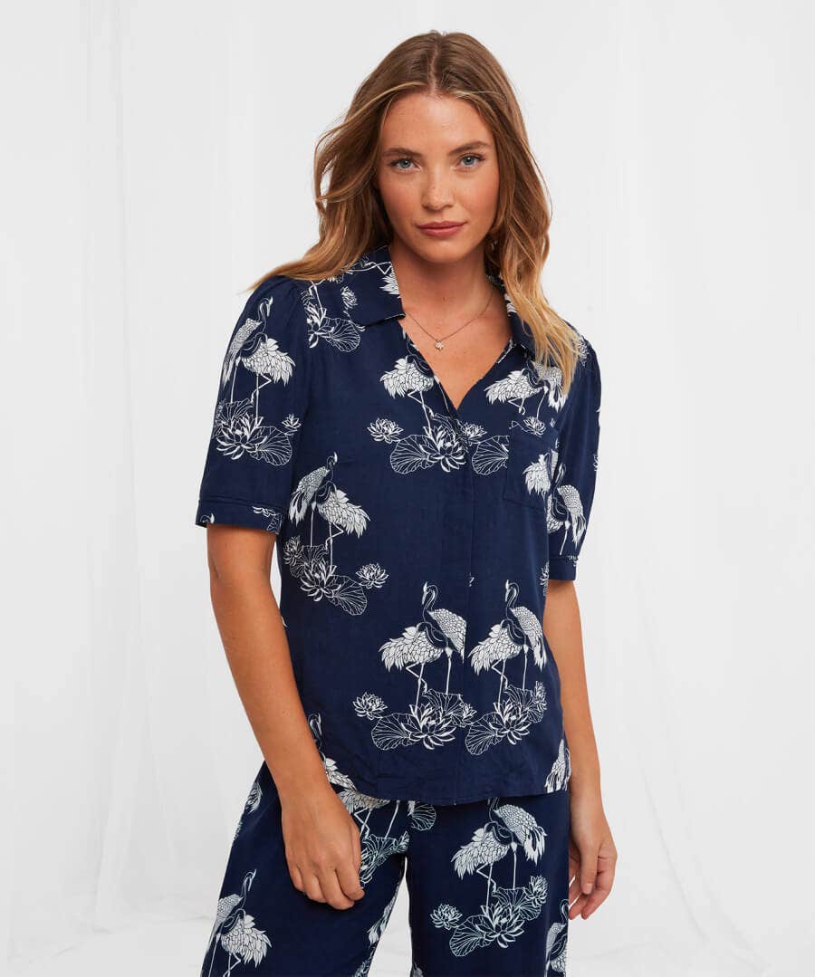 Sale Pyjamas & Loungewear | Women's Joe Browns Intriguing Crane Boutique PJ Top Navy