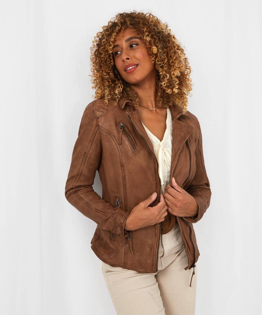 Leather Jackets & Clothing | Coats & Jackets | Sale Leather Jackets | Sale Coats & Jacket | Women's | Women's | Women's | Women's Joe Browns Joe's Favourite Leather Biker Jacket Tan / Deep Pine