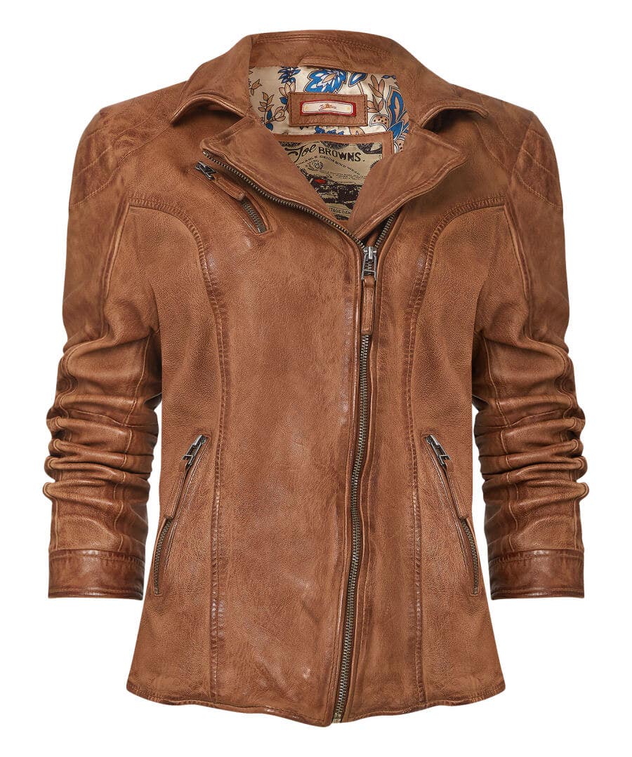 Leather Jackets & Clothing | Coats & Jackets | Sale Leather Jackets | Sale Coats & Jacket | Women's | Women's | Women's | Women's Joe Browns Joe's Favourite Leather Biker Jacket Tan / Deep Pine