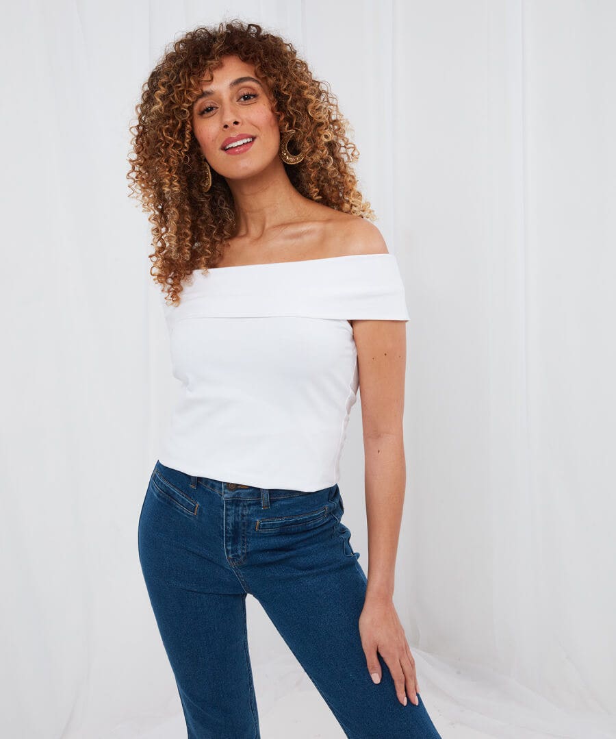 Sale Tops, Tunics & Blouses | Women's Joe Browns Joes Must Have Essential Bardot Top White / Black / Orange