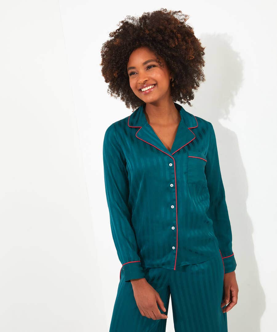 Pyjamas & Loungewear | Gifts | Sale Pyjamas & Loungewear | Sale Tops, Tunics & Blouses | Women's | Women's | Women's | Women's Joe Browns Satin Stripe Pyjama Top Teal