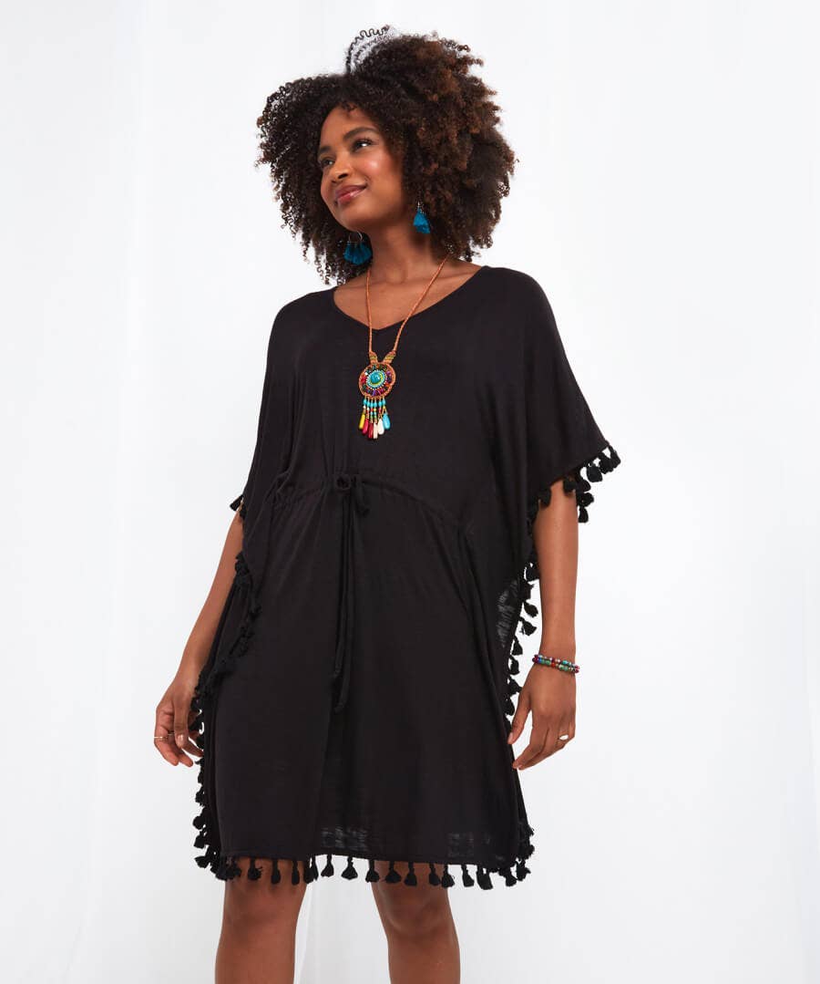 Sale Accessories & Jewellery | Sale Tops, Tunics & Blouses | Women's | Women's Joe Browns Tassel Trim Boho Beach Cover Up Black / Blue