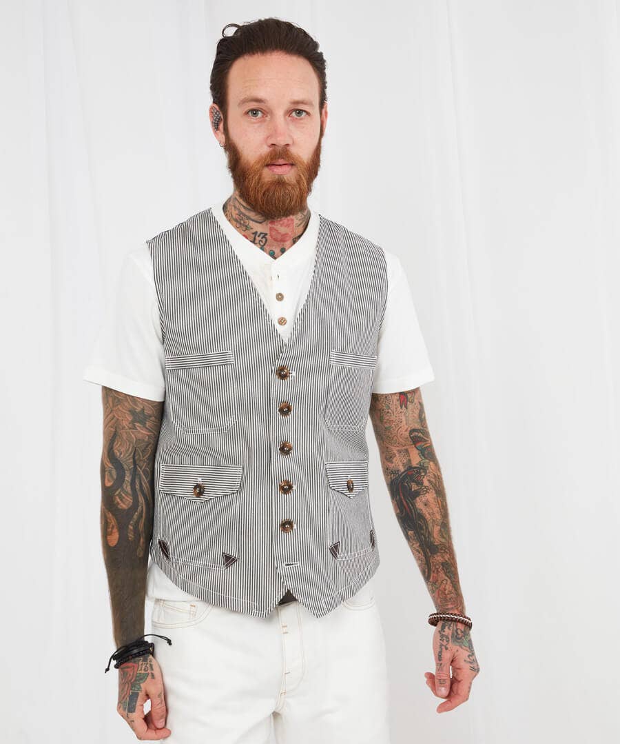 Sale Waistcoats | Sale Coats & Jacket | Men，s | Men，s Joe Browns Terrific Tick Stripe Waistcoat Blue/White