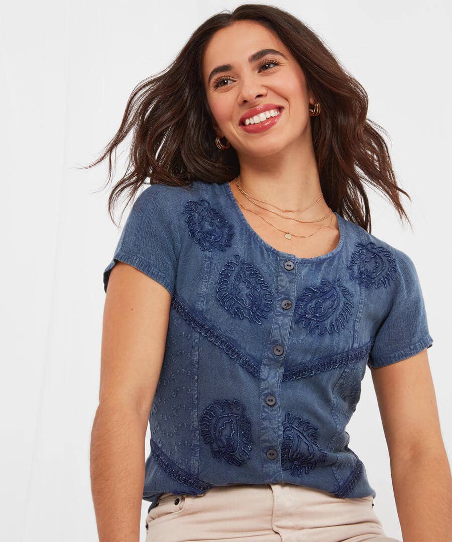 Sale Tops, Tunics & Blouses | Women's Joe Browns Washed Embroidered Blouse Blue / Grey