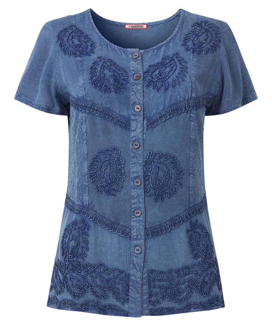 Sale Tops, Tunics & Blouses | Women's Joe Browns Washed Embroidered Blouse Blue / Grey